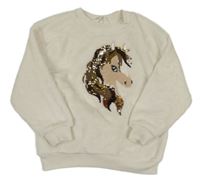 Smetanová plyšová mikina s koníkem z flitrů H&M