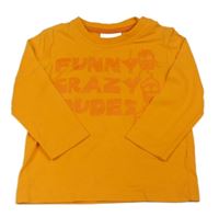 Oranžové triko s nápisy a příšerkami Topomini