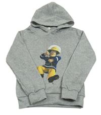 Šedá melírovaná mikina s požárníkem Samem a kapucí 