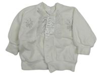 Smetanová sametová propínací mikina s kytičkami s mašlemi a volánky C&A