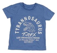 Modré tričko s dinosaurem - T-Rex a nápisy Matalan