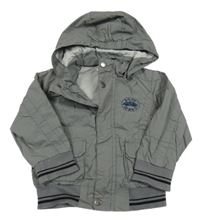 Šedý šusťákový jarní bomber s autem a pruhy a odepínací kapucí impidimpi