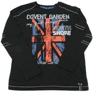 Černé triko s vlajkou a nápisy a cvočky HOT&SPICY