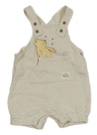 Smetanovo-světlehnědé pruhované teplákové laclové kraťasy s Pú a kapsou Tu