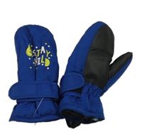 Nové - safírovo-černé šusťákové zimní palcové rukavice s nápisy a příšerkou lupilu