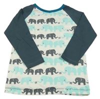 Smetanovo-tmavošedo-petrolejové pyžamové triko se sloníky 
