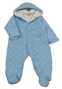 Světlemodrá prošívaná šusťáková zimní kombinéza s kapucí PUSBLU