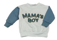 Bílo-modrošedá mikina s nápisy 