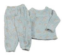 Světlemodré huňaté pyžamo s raketami a hvězdičkami 