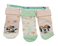 Nové - 3x - Ponožky s Minnie - Světlerůžovo/bílé, bílo/světlezelené zn Disney vel. 19-22