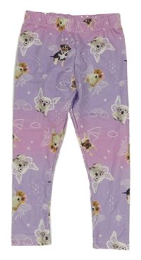 Fialovo-růžové legíny s pejsky a duhami a obláčky a sluníčky INFINITY KIDS