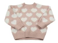 Světlerůžový svetr s bílými srdíčky Matalan