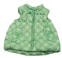 Zelená prošívaná šusťáková zateplená vesta s květy a srdíčky a volánky St. Bernard