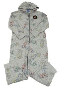 Šedá melírovaná skvrnitá tepláková kombinéza s ovladači - PlayStation a kapucí Next