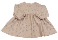 Pudrové žebrované šaty s kytičkami a volánky PRIMARK