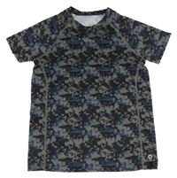 Šedo-černo-petrolejové army spoprtovní tričko H&M