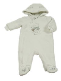 Bílá vzorovaná zateplená kombinéza s Pú a kapucí s oušky C&A