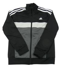 Černo-tmavošedo-bílá propínací sportovní mikina mikina Adidas