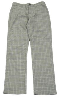 Světlešedo-bílo-černé kostkované vzorované chino slavnostní kalhoty Next
