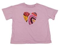 Růžové tričko se srdíčkem s flitry Next