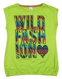 Zelené melírované tričko s nápisy a srdíčkem a kamínky C&A