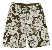 Tmavohnědo-bílé plážové kraťasy s květy a listy a kapsou H&M