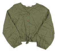 Khaki crop halenka s uzlem H&M