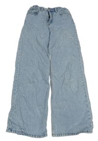 Světlemodré plísňové wide leg high waist rifle se srdíčky z kamínků Page one young