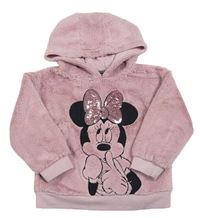 Starorůžová chlupatá mikina s Minnie s flitry a kapucí Primark