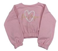 Růžová crop mikina se srdcem a nápisem zn. Matalan