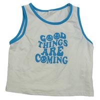 Bílý crop top s nápisem se smajlíky Shein