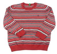 Červeno-černo-šedý pruhovaný svetr Benetton