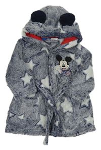 Tmavomodrý melírovaný chlupatý župan s hvězdami s Mickeym a kapucí Matalan