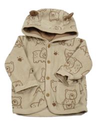 Béžová fleecová propínací mikina s medvědy a kapucí George