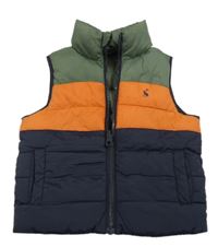 Tmavomodro-khaki-oranžová šusťáková zateplená vesta Joules