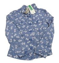 Nové - Modrá květovaná plátěná bunda Benetton