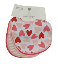 Nové - 5x bryndák - bílý se srdíčky + 2x pruhovaný + bílý puntíkatý + růžový se srdíčky