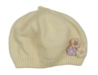 Krémová pletená čepice s květy