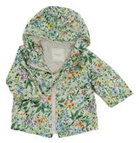 Bílo-zelená květovaná šusťáková jarní bunda s kapucí Next