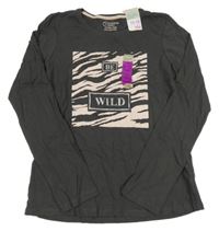 Nové - Antracitové triko se vzorem a nápisem Primark