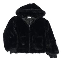 Černá kožešinová zateplená bunda s kapucí Primark