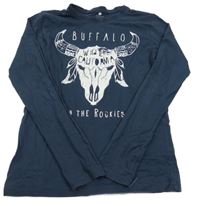 Tmavomodré triko s lebkou buvola a nápisem Name it