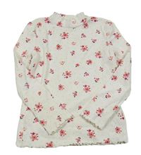 Bílé květované žebrované triko se stojáčkem C&A