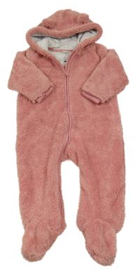 Starorůžová chlupatá kombinéza s kapucí s oušky Next