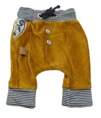 Medové žebrované sametové tepláky s knoflíky