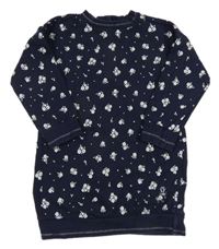 Tmavomodré květované teplákové šaty Miniclub