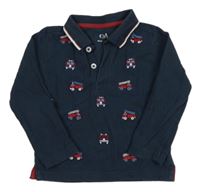 Tmavomodré polo triko s hasičskými auty C&A