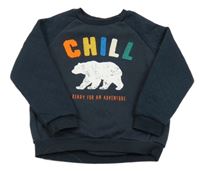 Tmavomodrá mikina s medvědem a prošívanými rukávy Primark