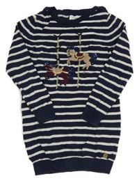 Tmavomodro-bílé pruhované svetrové šaty s koňmi s flitry J Jeans