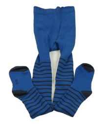 Safírovo-černé pruhované thermo punčocháče Lily & Dan